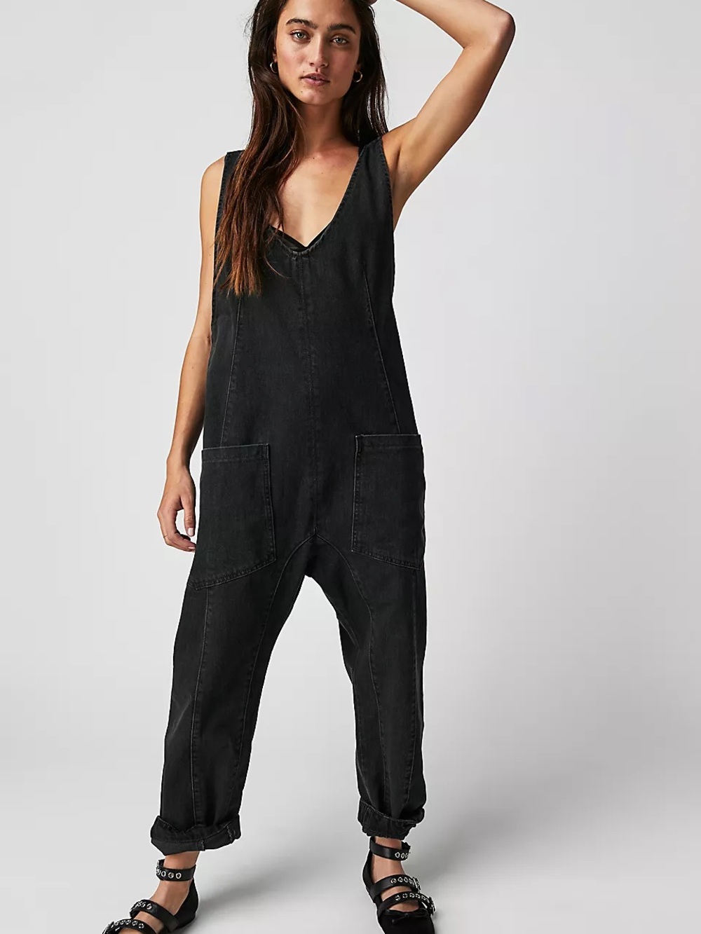 We The Free Black Denim Jumpsuit